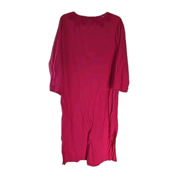 Somo Pink Embroidered Beaded Long Sleeve Indian Kurta Dress Womans Size 3 - Picture 2 of 6